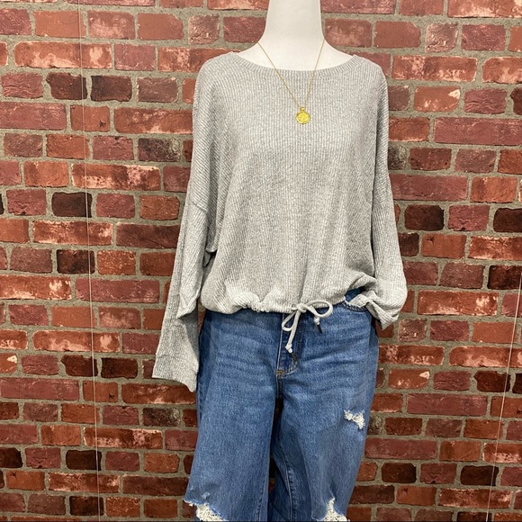 🎄🎁Cozy Dolman Sleeve Ribbed Top - Light Grey - Picture 7 of 11